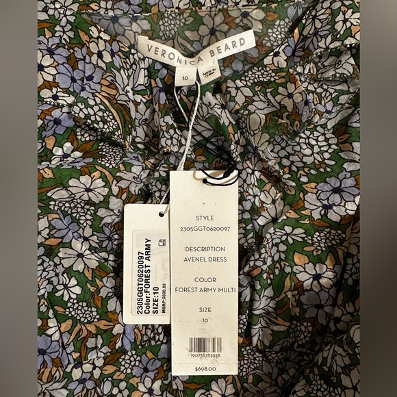 NEW $698 Veronica Beard AVENEL DRESS COLOR FOREST ARMY MULTI, 100% Silk - Picture 9 of 12
